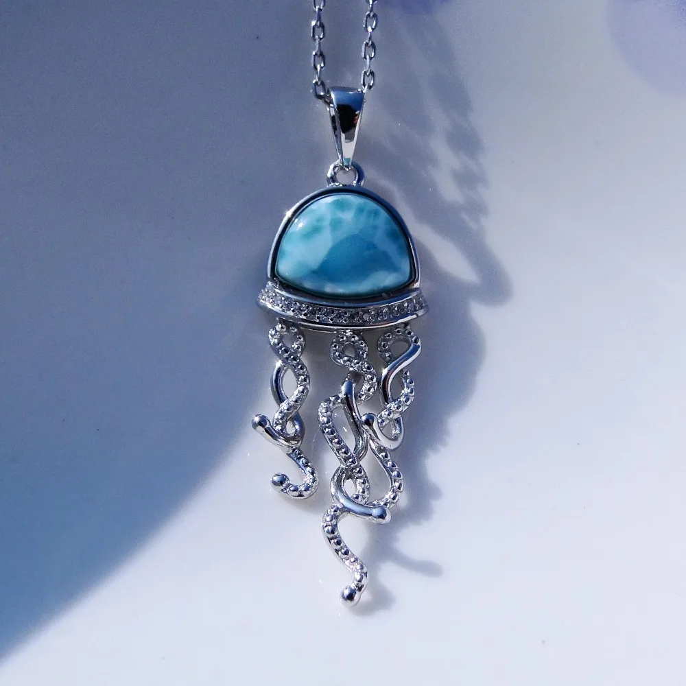 Sea Colletion Larimar ювелирные изделия 925 пробы Серебряный Кулон Натуральная подвеска Larimar подвеска Медуза для женщин без цепи