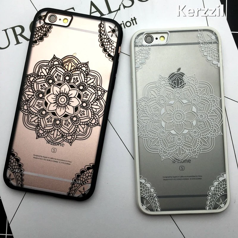 Прозрачный чехол с мандалой кружевом и цветочным узором для iphone 7 7plus в стиле