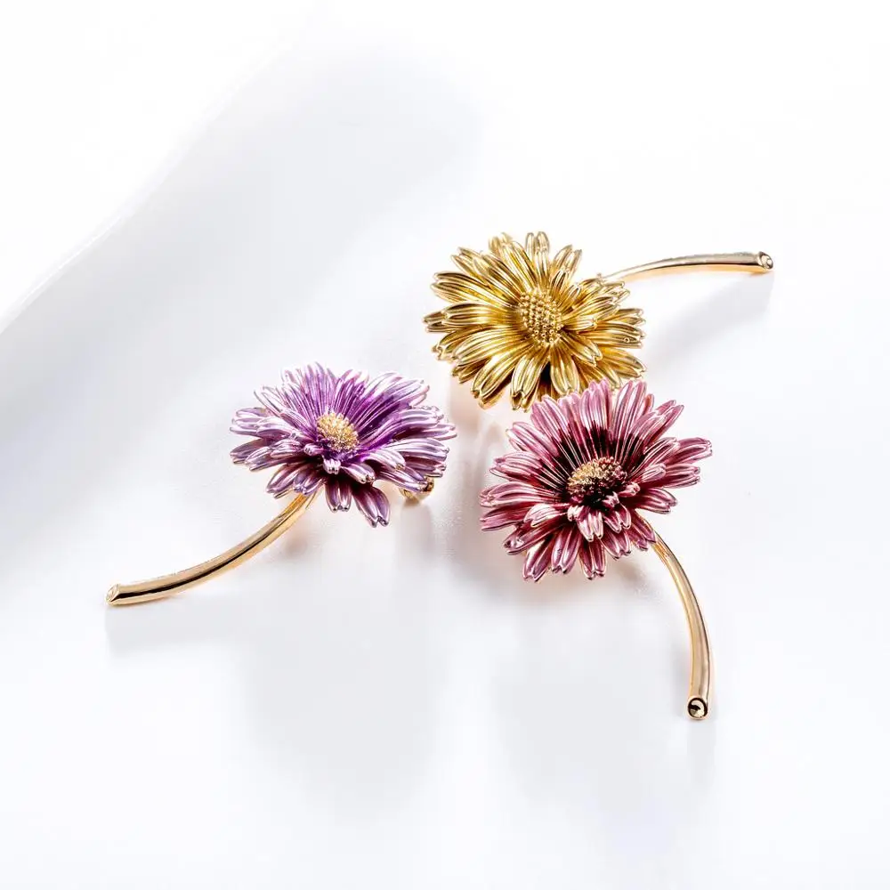 Женская Брошь в виде подсолнечника большая Цветочная из сплава 3 вида цветов |