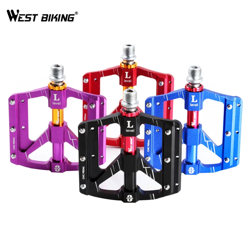 WEST BIKING, 3 подшипника, велосипедные педали, сверхлегкие, противоскользящие, с ЧПУ, для шоссейного велосипеда, MTB, велосипедные педали, герметичный подшипник, велосипедные педали