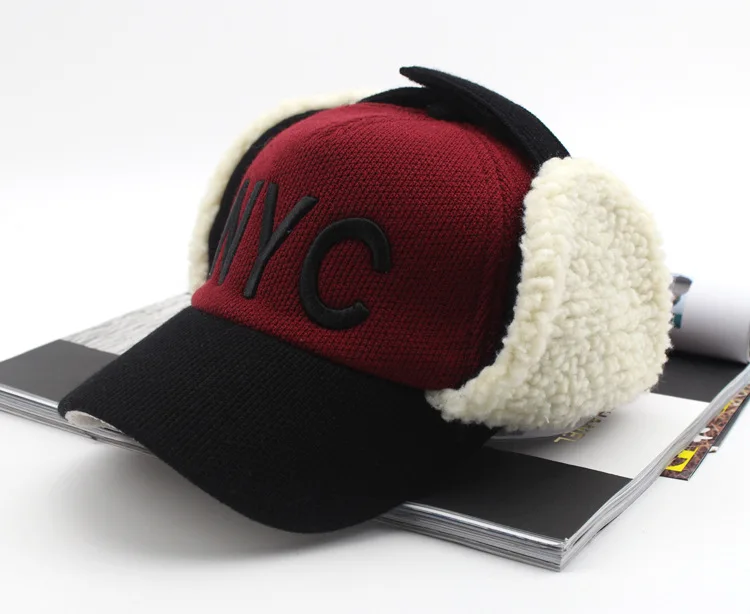 2019 зимние теплые NYC Kids Бейсбол шапки с ушками меховая шапка Детская Casquette Snapback