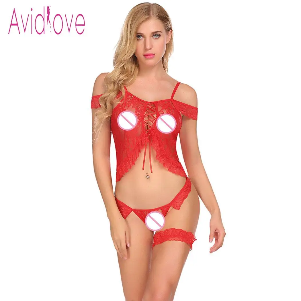 Avidlove, женское сексуальное нижнее белье, комбинация, боди, горячее, Эротическое, Dessous, Рождественский кружевной комплект на бретельках с подвязками, lenceria femenina - Цвет: Red