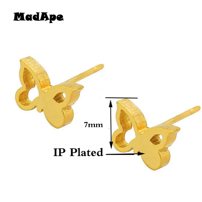 MadApe Cute Gold Color Butterfly Earrings Never Fade Stainless Steel Women Stud |