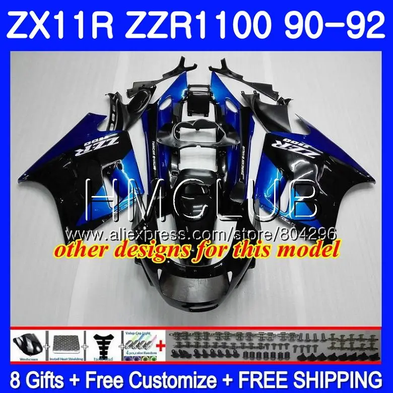 Корпус для KAWASAKI NINJA ZX 11R ZZR 1100 ZX11R 90 91 92 13HM.8 ZZR1100 синий черный ZX11 R 11 1990 1991 1992