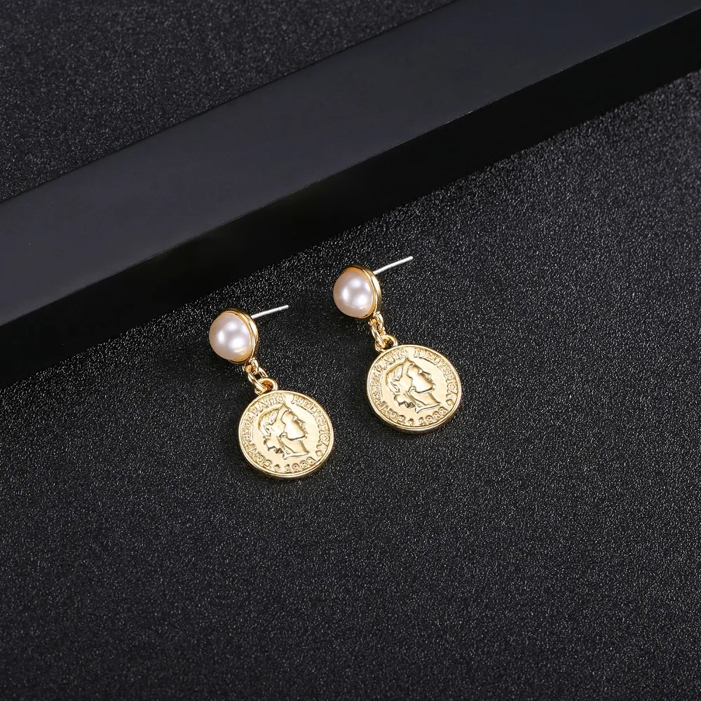 Peri'sBox Gold Color Portrait Disc Dangle Earrings for Women Minimalist Drop Coin Geometrical Round Bijoux | Украшения и