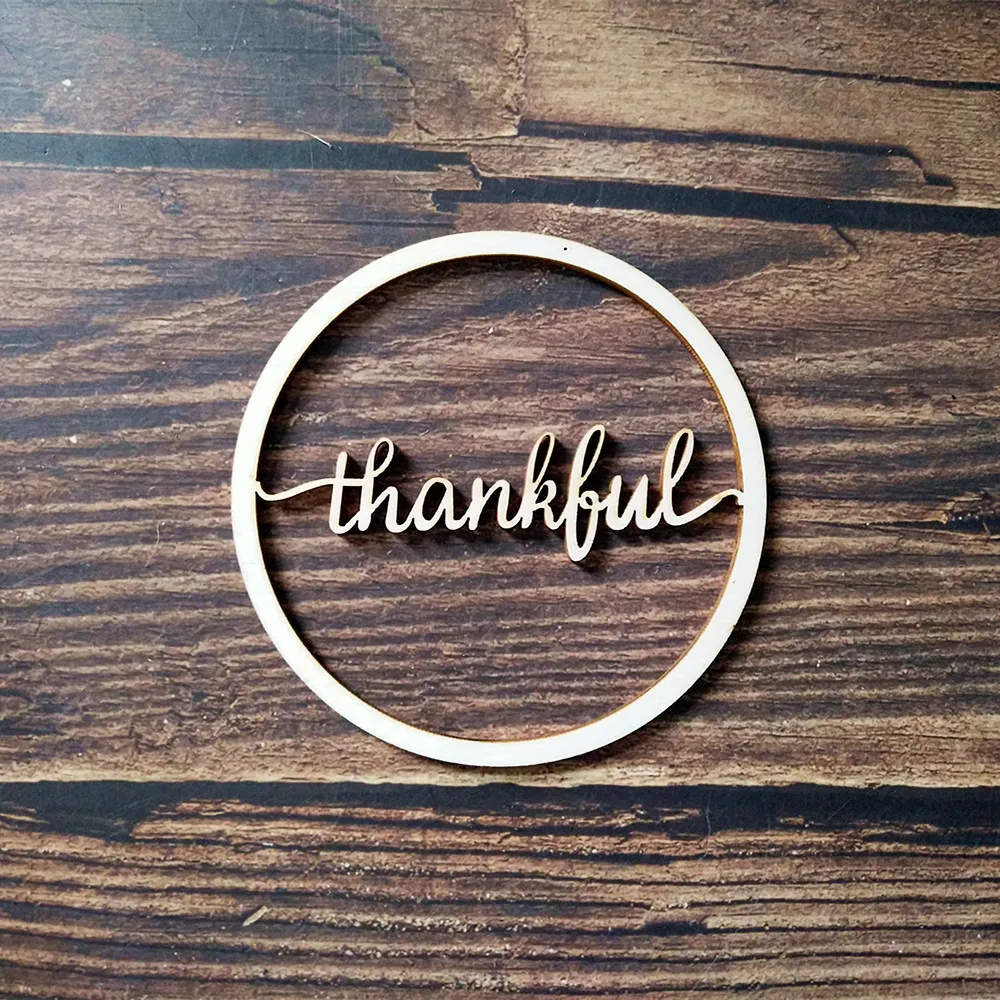 10pcs Wooden Laser Cut Unfinished Round Circle Thankful Script Word Sign Wood Thanks Signs Cursive Words Home Room Decoration | Дом и сад