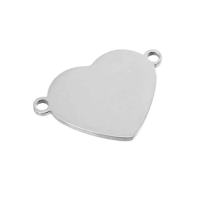 

100% Stainless Steel 25mm Blank Heart Tag Silver Color 2 Hole Charms Pendants Bracelet Connector Wholesale 50pcs