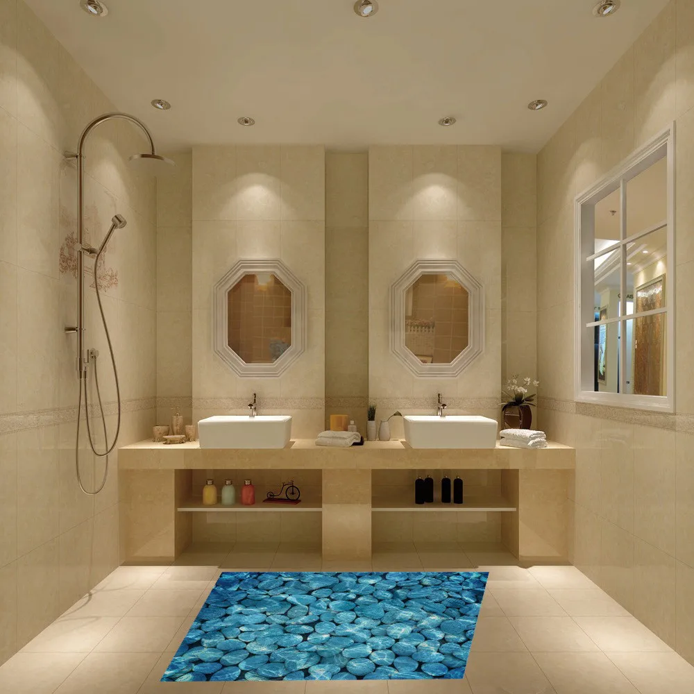 Creative Blue Ocean Stone Floor Sticker Bathroom Home decor room Decoration art wall sticker on the New year | Дом и сад
