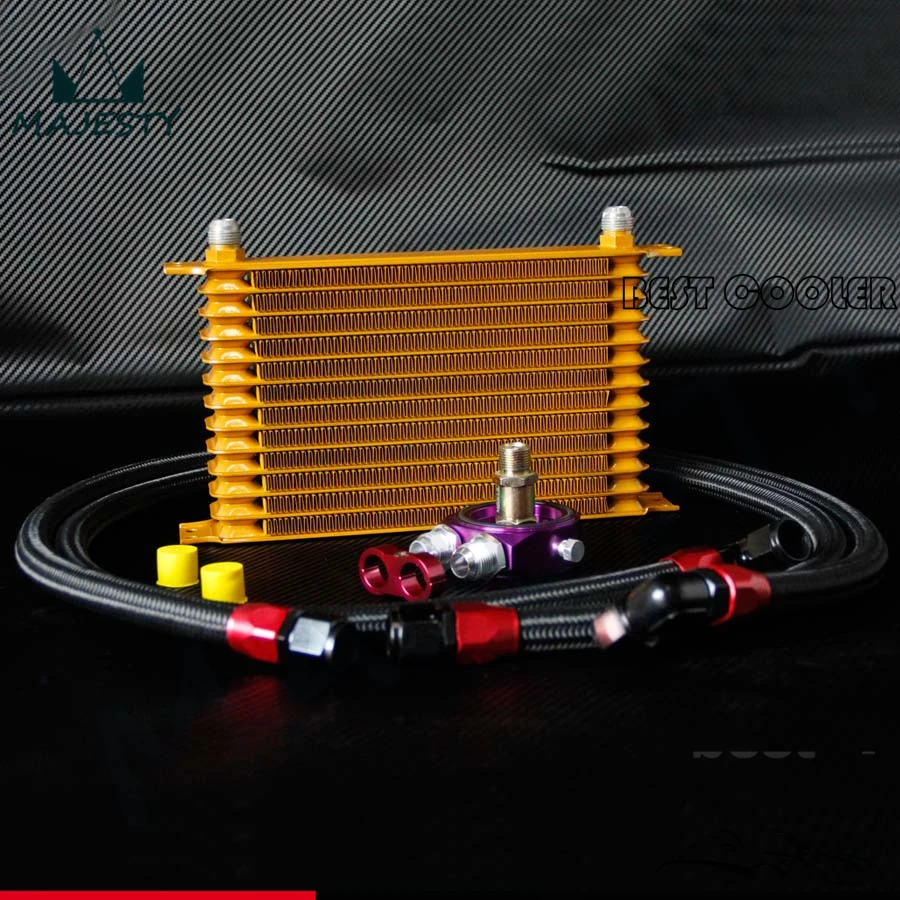 

13 ROW AN10 UNIVERSAL ENGINE TRANSMISSION OIL COOLER GOLD +FILTER ADAPTER KIT