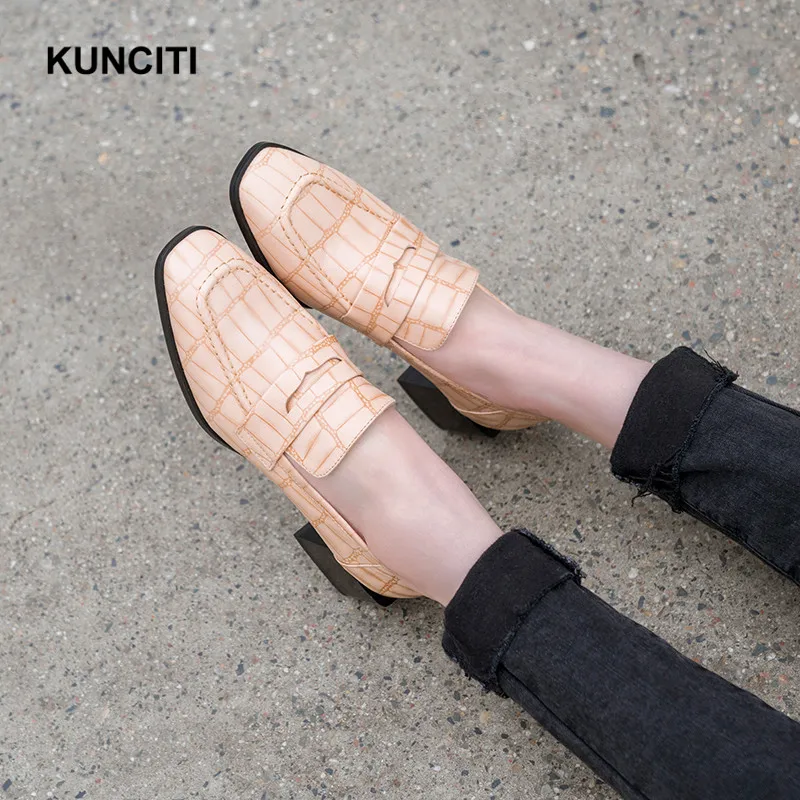 KUNCITI/; Туфли-лодочки; женская обувь; женские офисные туфли из тисненой кожи; Туфли Mary Jane с квадратным носком; официальная обувь в европейском стиле; Lotita; G941