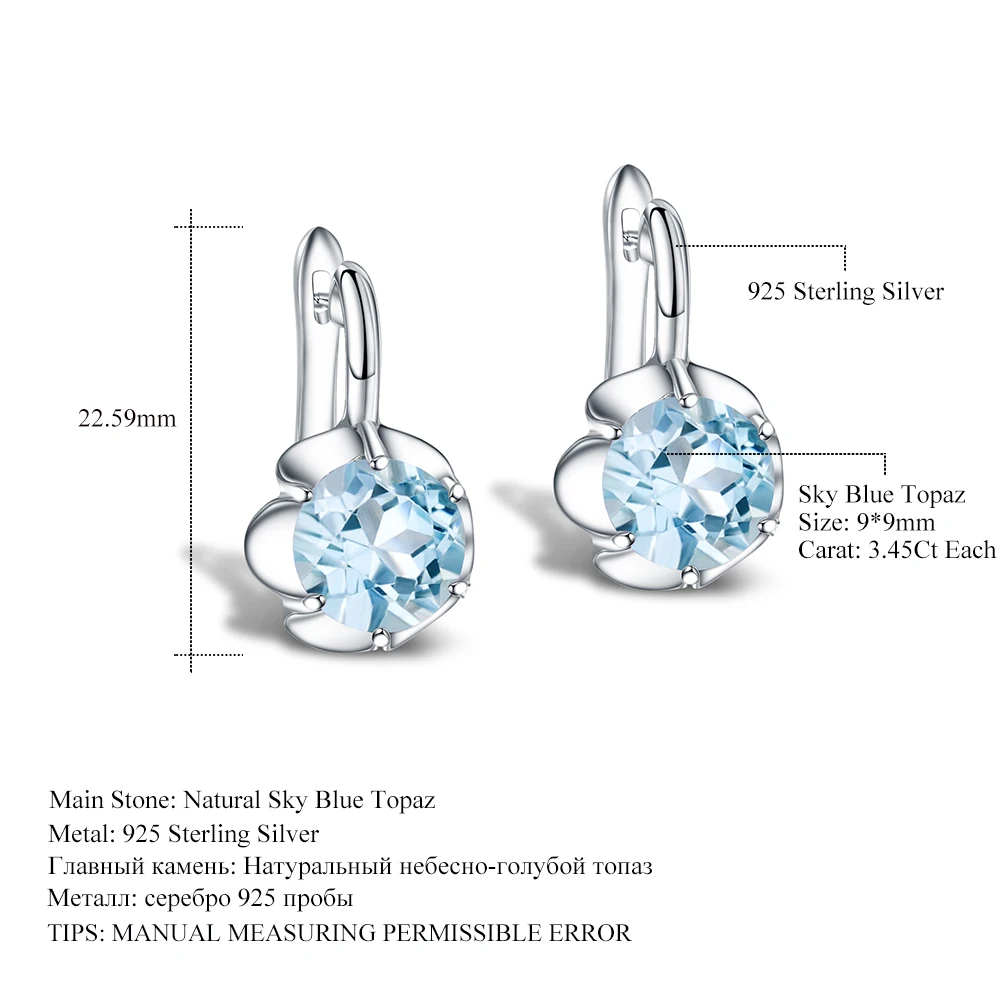 GEM'S BALLET 6.90Ct натуральный Небесно голубой топаз серьги 925 пробы Серебряный цветок серьги гвоздики для женщин хорошее ювелирное изделие подарок