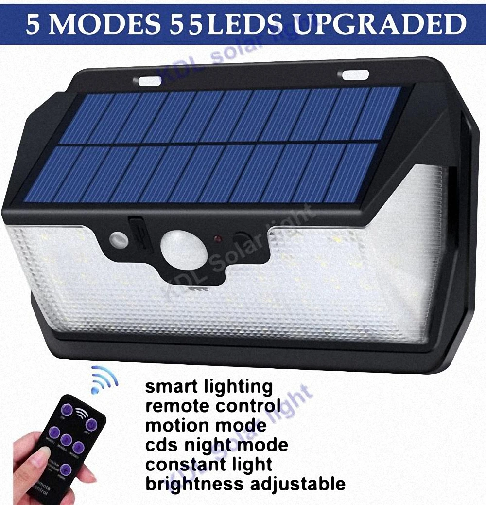 55 LED 900lm Solar Light remote control radar smart 3 side lighting degree light scope usb charging port street wall lamp yard | Лампы и