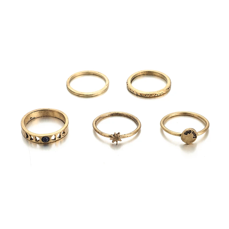 Docona Factory Price New Arrival Gold Color Round Star Hollow Shape Design Finger Rings For Women Ladies Jewelry Gift 3778 | Украшения и