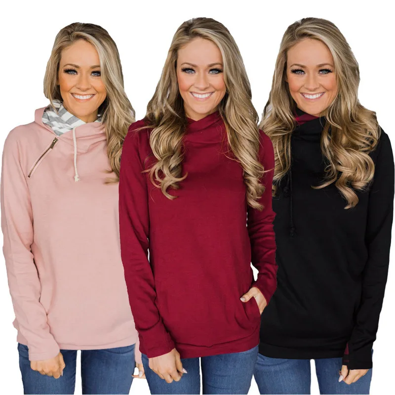 

Autumn Harajuku Zipper Hoodies Fashion Double Layer Hat Women Long Sleeve Pocket Drawstring Sweatshirt Sudaderas Mujer Ey*