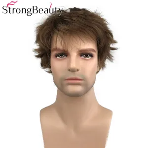StrongBeauty короткие мужские парики, многослойные волосы, волнистый парик, синтетический термостойкий парик без косточек