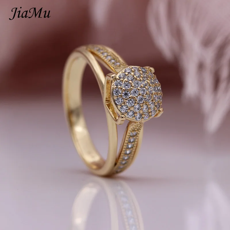 JiaMu, новинка,, модное изысканное кольцо, полный циркон, 585, розовое золото или белое золото, круглое кольцо для женщин, ювелирные изделия для свадебной вечеринки