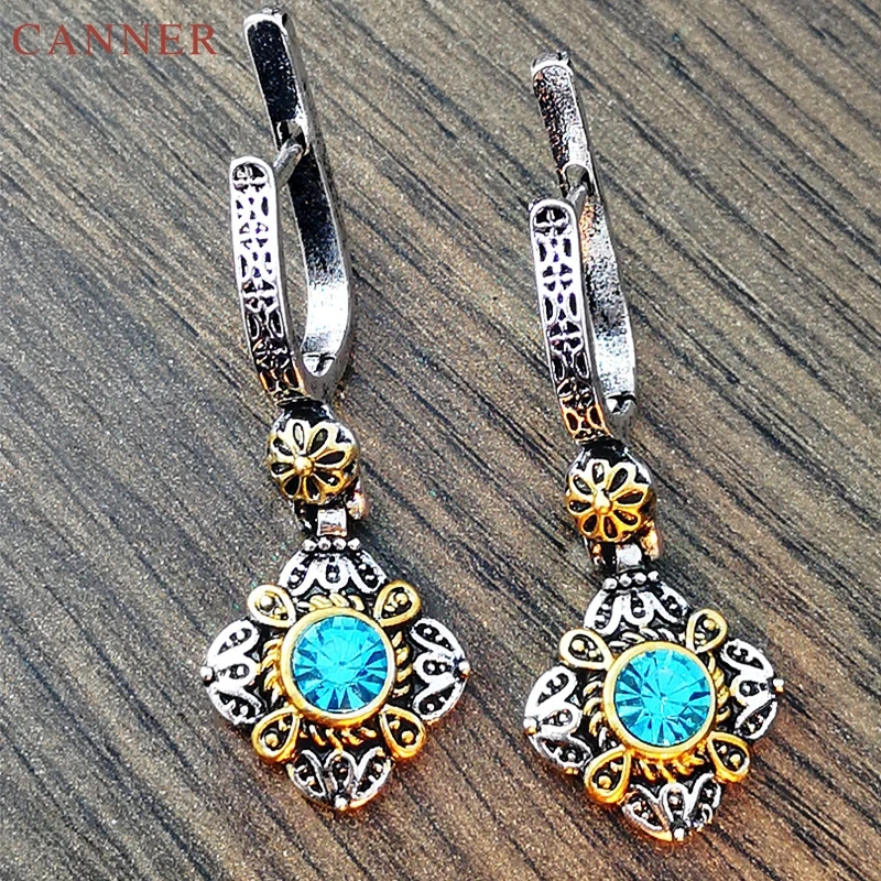 Винтажные серьги из синего камня для женщин серебристый цветок под старину