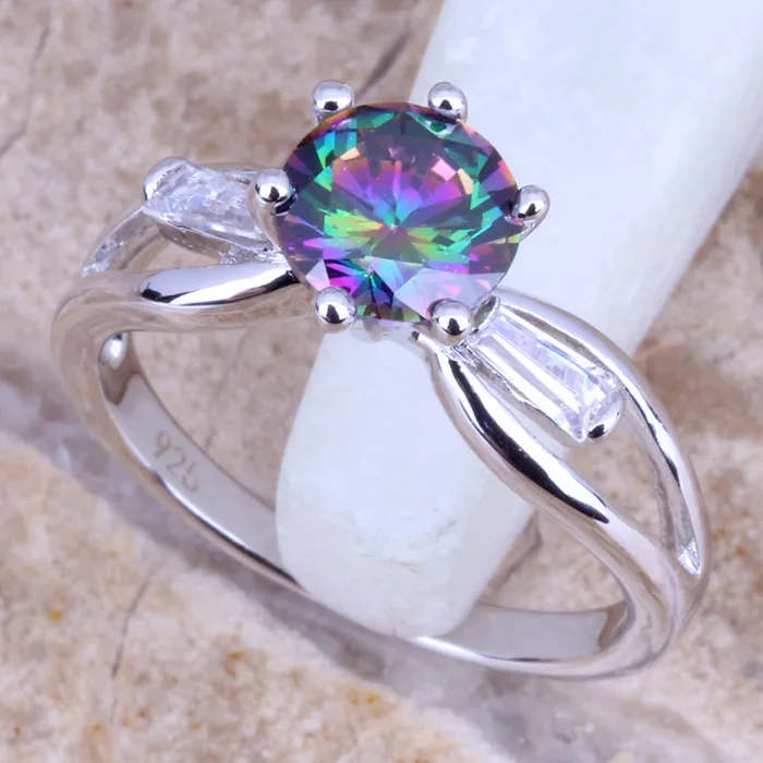 Удивительный Радужный кубический цирконий Белый CZ посеребренное кольцо Размер 6