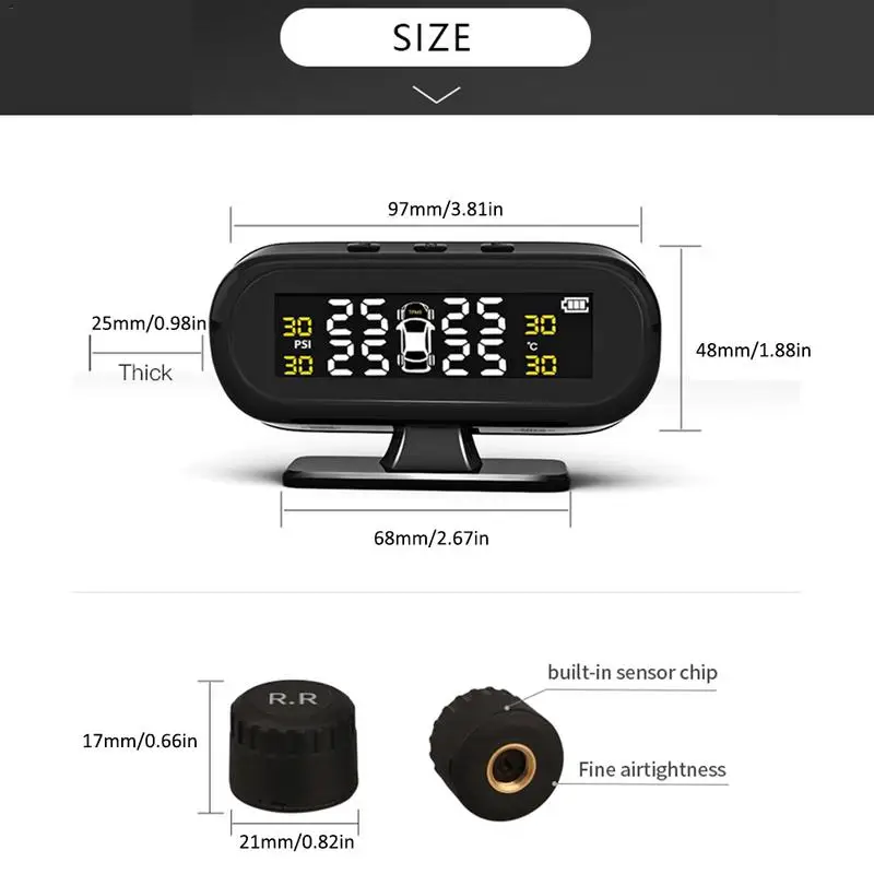 Беспроводная система контроля давления в шинах TPMS на солнечных батареях с 4