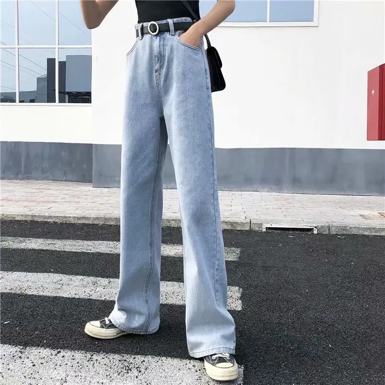 High Waist Boyfriend Wide Leg Women Blue Denim Jeans Korean Pants Trousers Loose Autumn Jeans Mujer