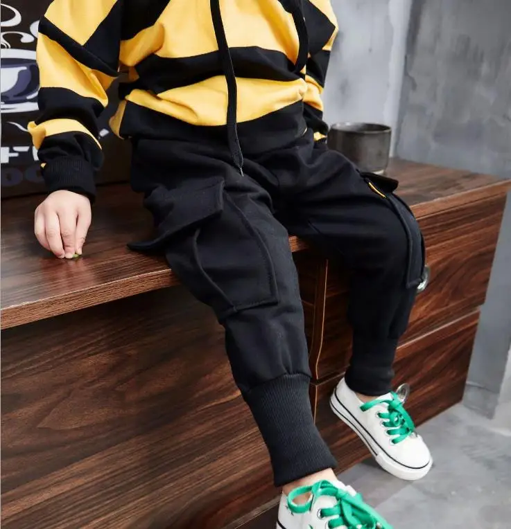 Spring new boy suit children's trend letter denim jacket + striped knit hooded sweater casual pants three-piece baby wild |