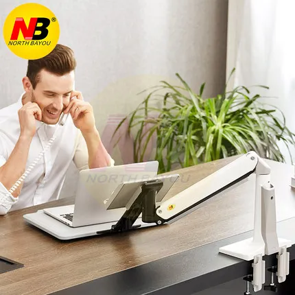 NB FB17 полный стол для работы стоя-сидя поддержка ноутбука складной держатель с пневматической пружиной 11-17 дюймов держатель ноутбука клавиатура-подставка крепление-лоток - Цвет: White