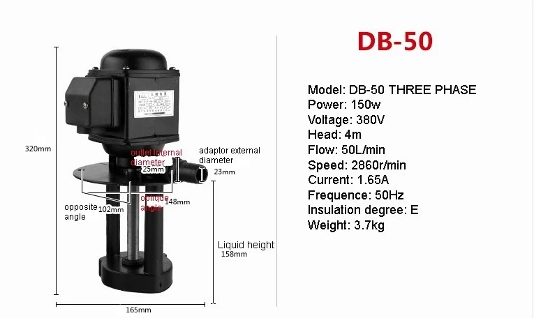 DB50 380V ЧПУ машинный инструмент цикл масляный насос токарный охлаждающий насос однофазный 220V Три Phase380V - Напряжение: DB50 380V