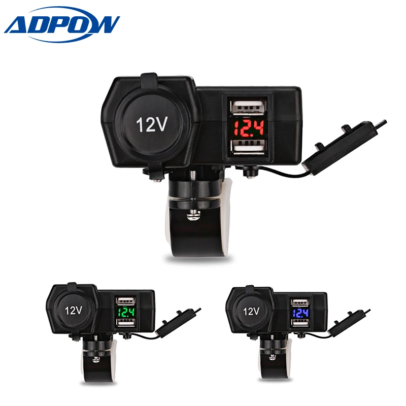 Waterproof Motorcycle Cigarette Lighter Socket Splitter + Dual USB Power Adapter Led Voltmeter 12V 24V for ATV Scooter | Автомобили и