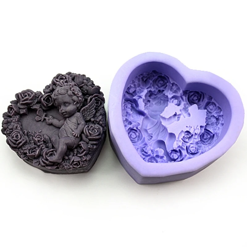 Силиконовая форма для мыла в форме сердца Ангел розы|soap form|resin claysilicone soap mold |