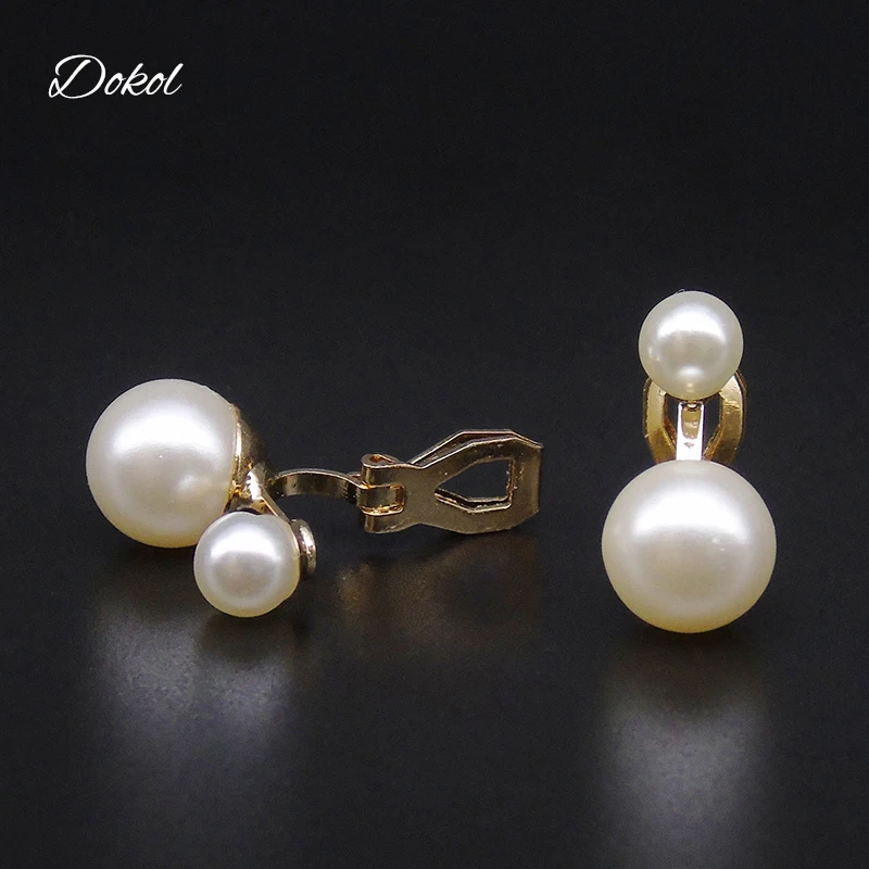 Двойные серьги с блеском и жемчугом DOKOL, золотистого цвета, застежка-клипса, для вечеринок, модные женские украшения bijoux femme DKE0024.