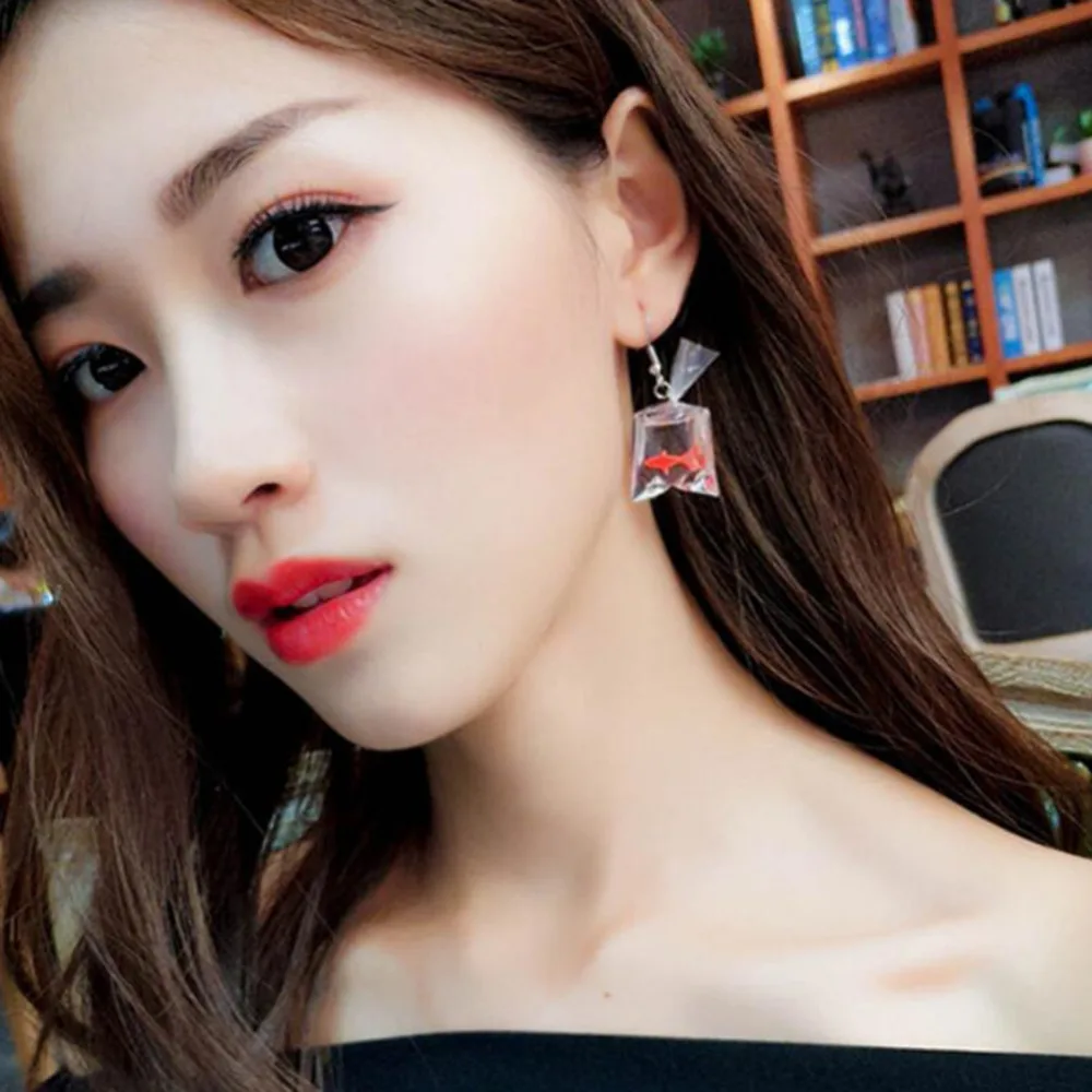 Fashion design acrylic fish Crystal pocket drop earrings Tassel Korean edition whimsy Exaggerated the goldfish for girl | Украшения и