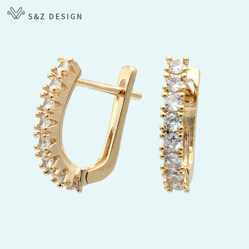 Женские серьги с фианитом S &amp Z розовое золото 585 пробы цвета шампанского |