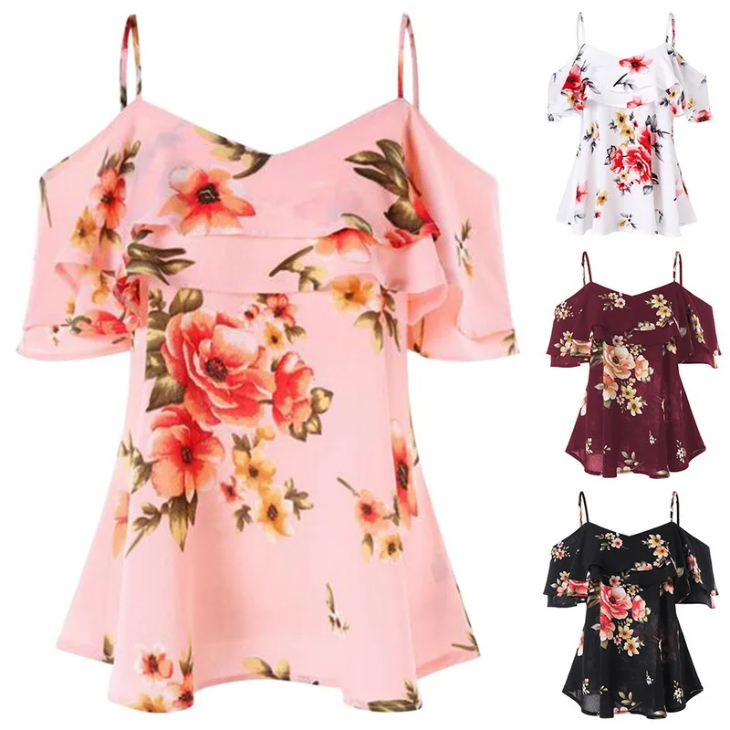 Laamei Для женщин летние Blusa пикантные открытыми плечами Мода 2018 Новый Цветочный