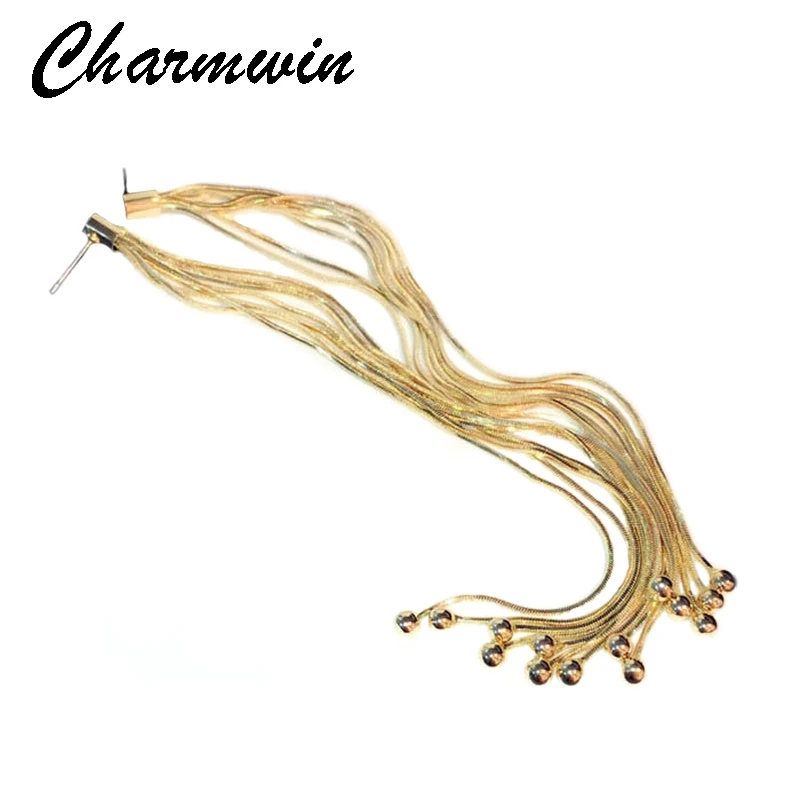 Charmwin Новые Модные металлические Висячие длинные серьги с кисточками для женщин