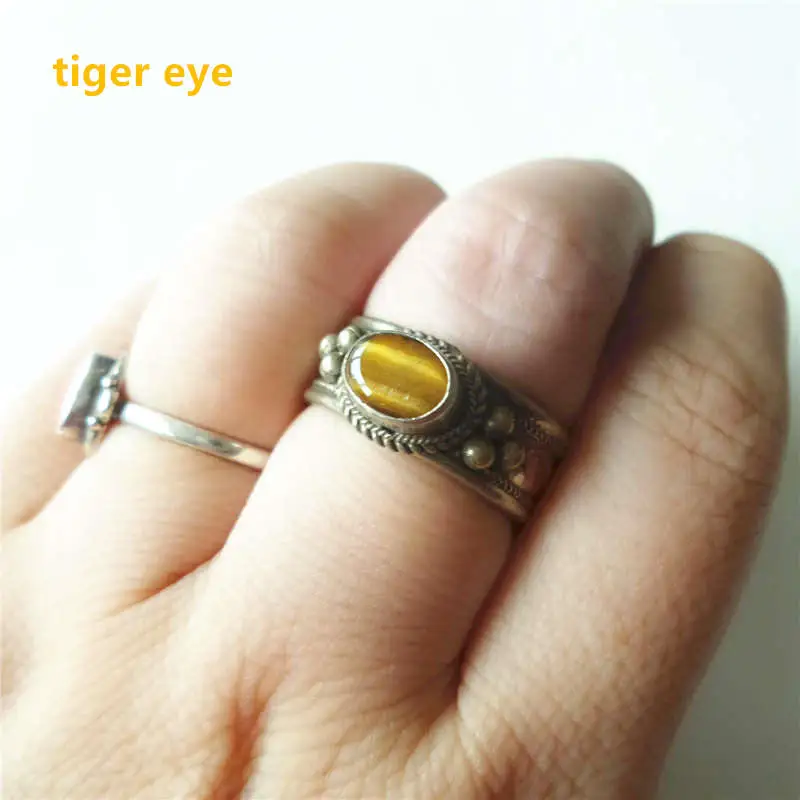 Tiger eye R131 индийская Роза Медь инкрустированные мульти бусы золотые кольца Винтаж милые для девочек - Цвет основного камня: Tiger eye