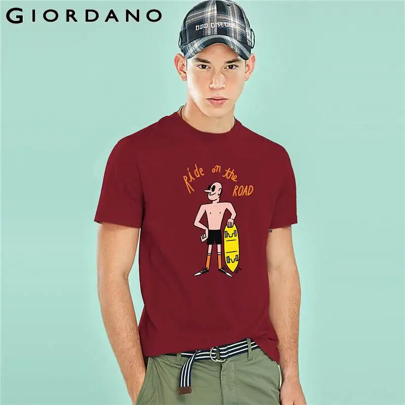 Giordano для мужчин Obig Футболка с принтом тематическая серия повседневные мужские