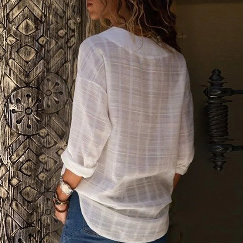 Women's White V-neck Long Sleeve Shirt Top Plus Size 5XL Office Lady Womens Tops and Blouses Black Spring Summer Women |