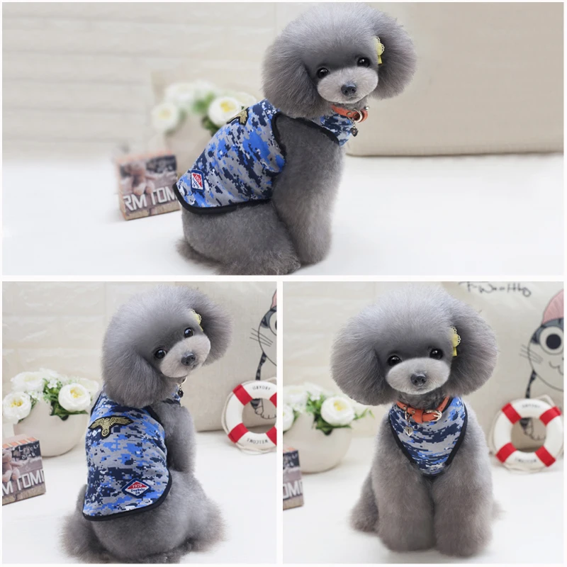 Мода маленькая собака одежда камуфляж Открытый рукавов Pet Костюмы дышащий хлопок