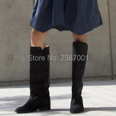 Европейский дизайнер Для женщин сапоги из потертой кожи прямые ботинки с высоким