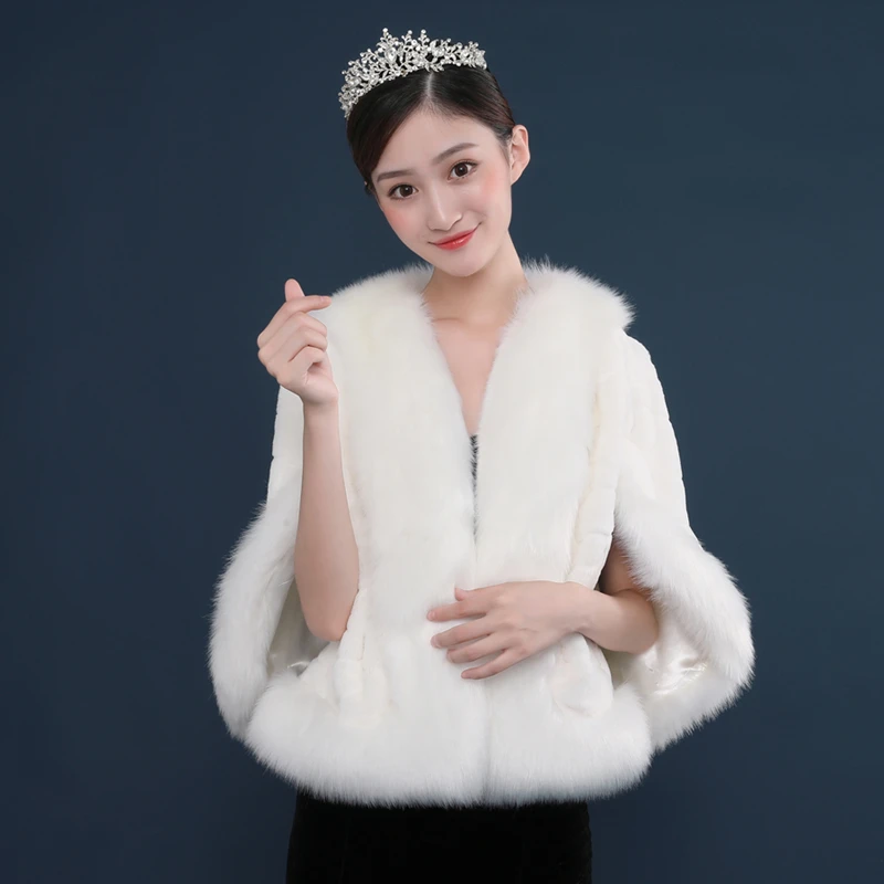 High grade Plus Size Women Fur Shoulder Wrap Burgundy Bridal Shawls Cape Ivory Faux Wedding Shrug Coat Boleros | Свадьбы и торжества