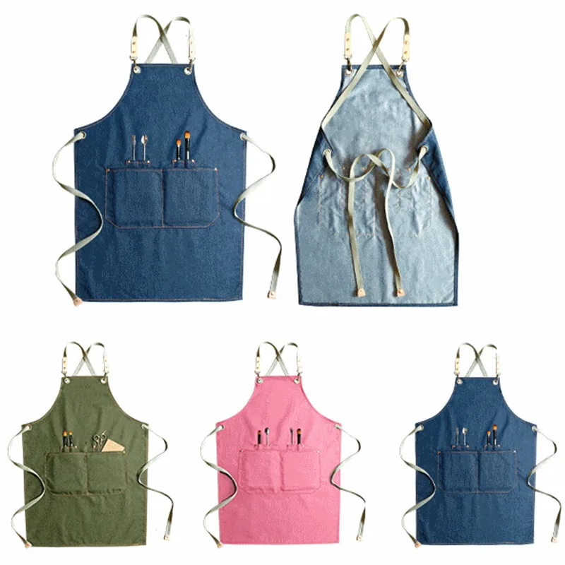 Розовый джинсовый фартук Холщовый ремень бариста Кондитерская форма