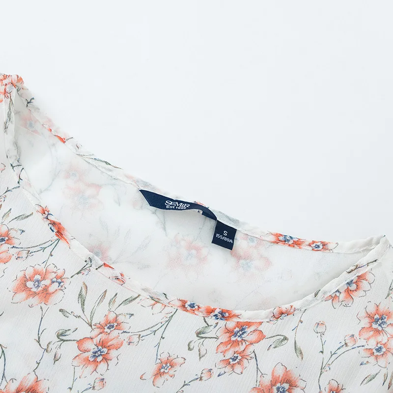 Женская блузка с коротким рукавом SEMIR короткая шифоновая круглым вырезом и