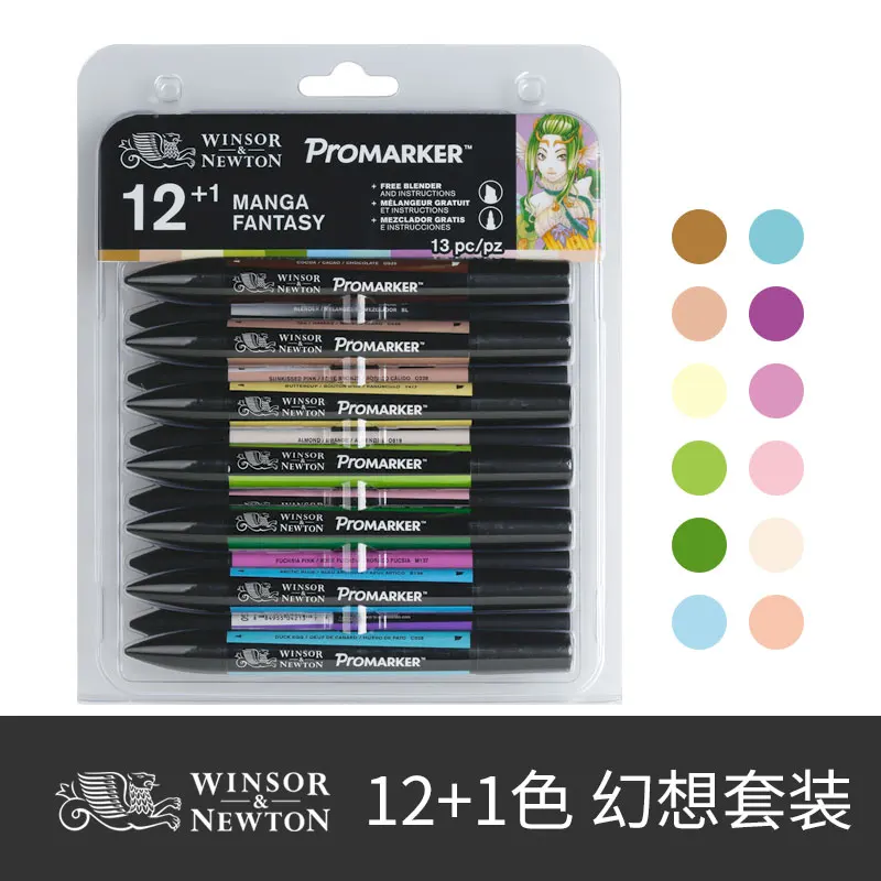 WINSOR&NEWTON Professional Marker Pen 6/12 Colors Double-side(round toe and oblique) Drawing Design Marker Pen Art Supplies - Цвет: 12 colors