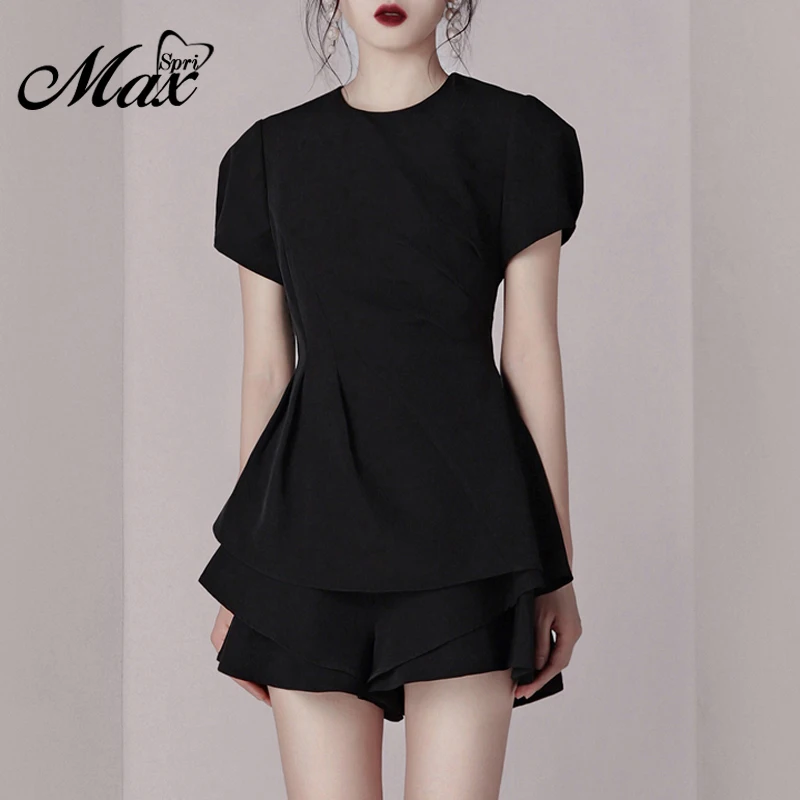 

Max Spri 2019 New Sexy Club Ruffles Sexy Short Sleeve O Neckk Top With Mini Skirt Summer Bodycon Two Sets Wholesale