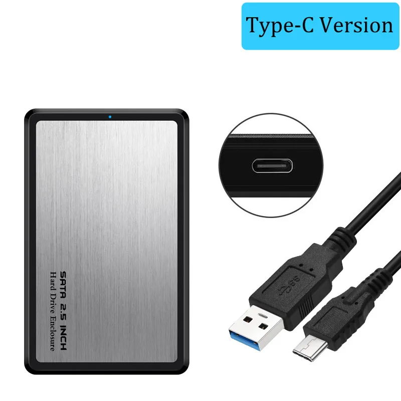 Корпус жесткого диска USB C type C UASP 2,5 дюймов USB3.1 корпус жесткого диска поддержка UASP протокол алюминиевый сплав и прочный ABS - Цвет: Aluminum Silvery