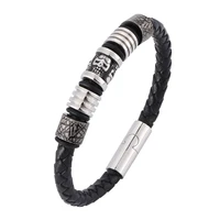 newest leather braided bracelet men stainless steel magnet clasp charm skull jewelry for man punk leather wristband gift sp0417