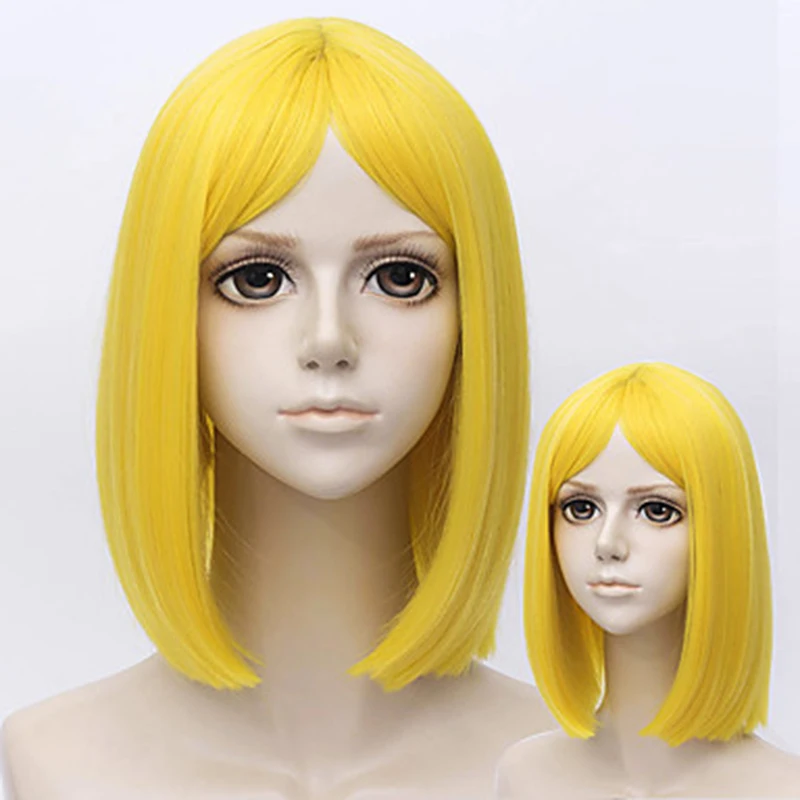 HAIRJOYHAIRJOY Синтетический Косплей желтый бриллиант в стране блестящих коротких прямых ЛИМОННЫХ волос парик