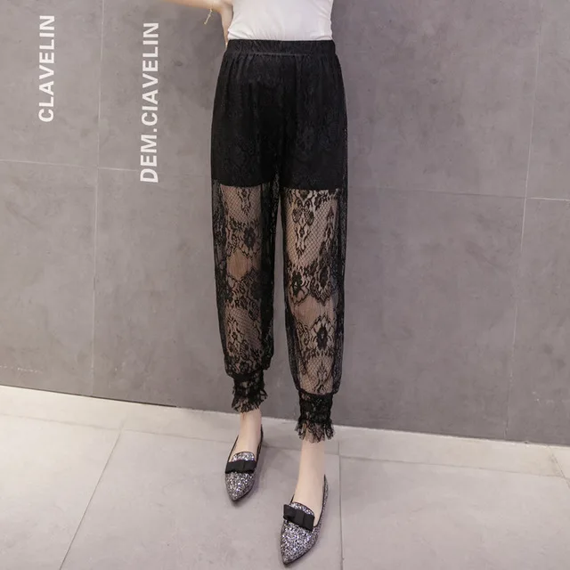 2018 bloomers women summer loose lace pants harlan nine points foot height trousers slacks hollow out thin sunscreen | Женская одежда