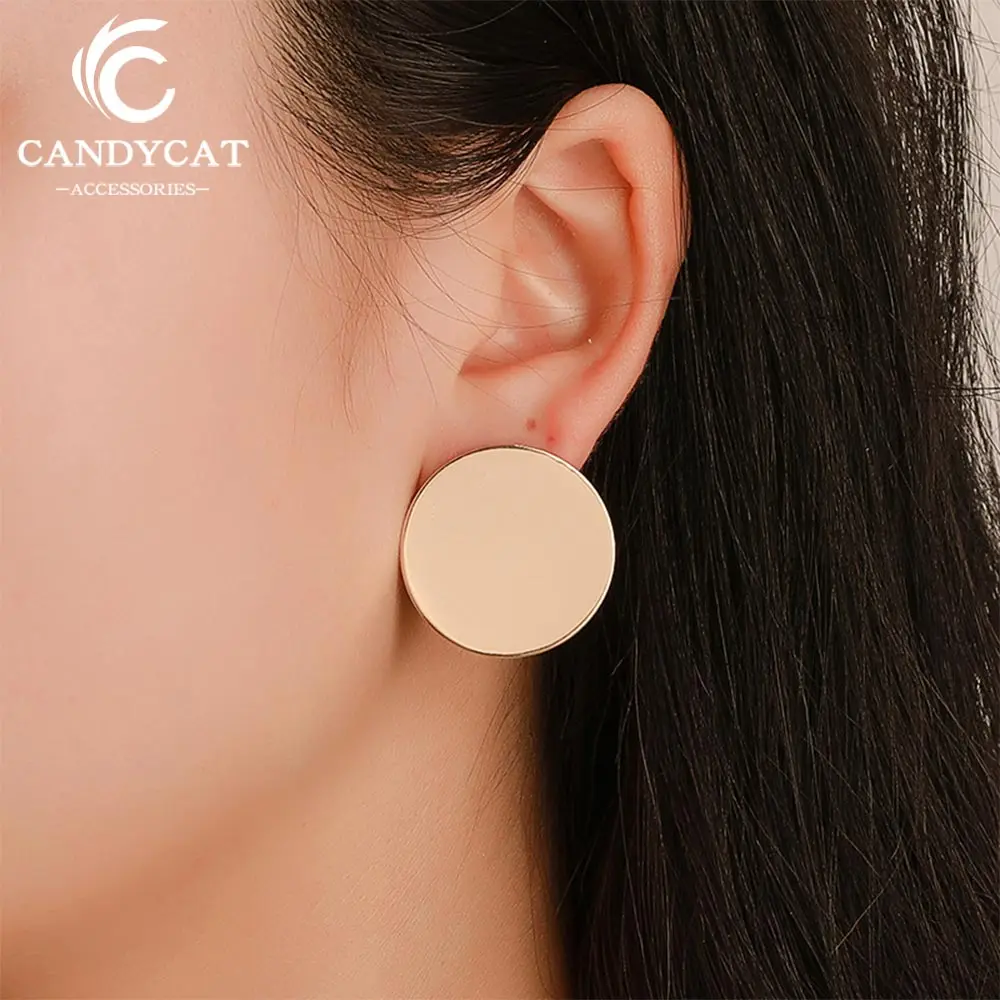 

Trendy Big Round Stud Earrings For Women Simple Metal Geometric Ear Nail Gold Silver Color Studs Fashion Jewelry Gifts Wholesale