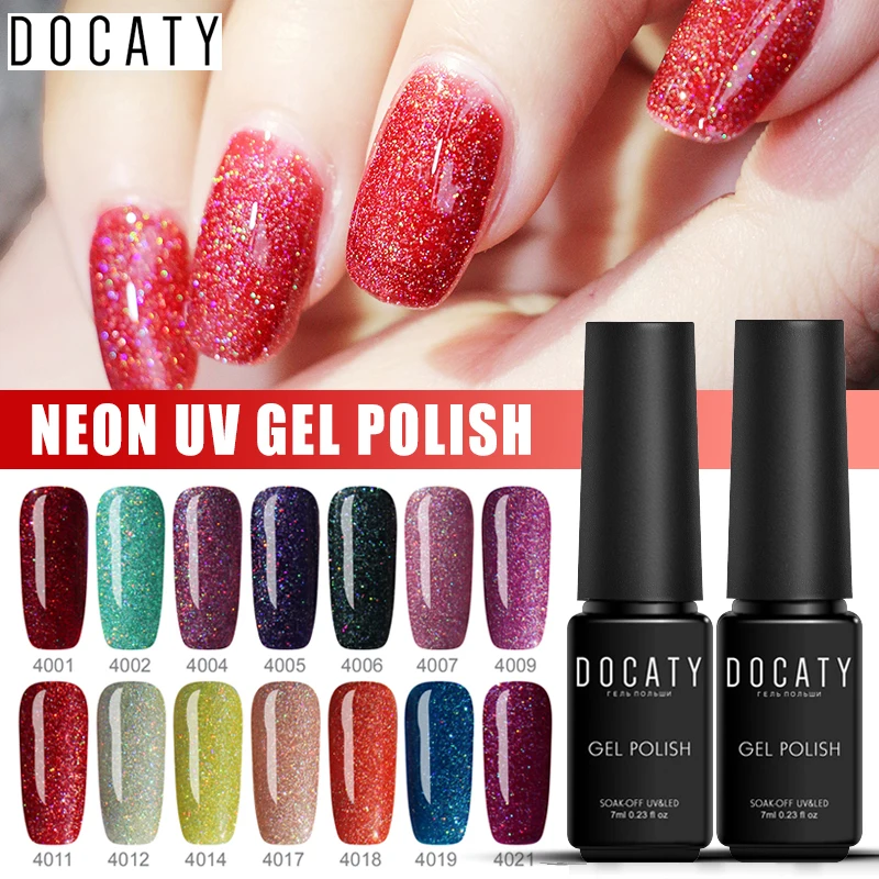 Docaty 7 мл неоновый дизайн для ногтей Блеск УФ гель длительного действия Гель лак